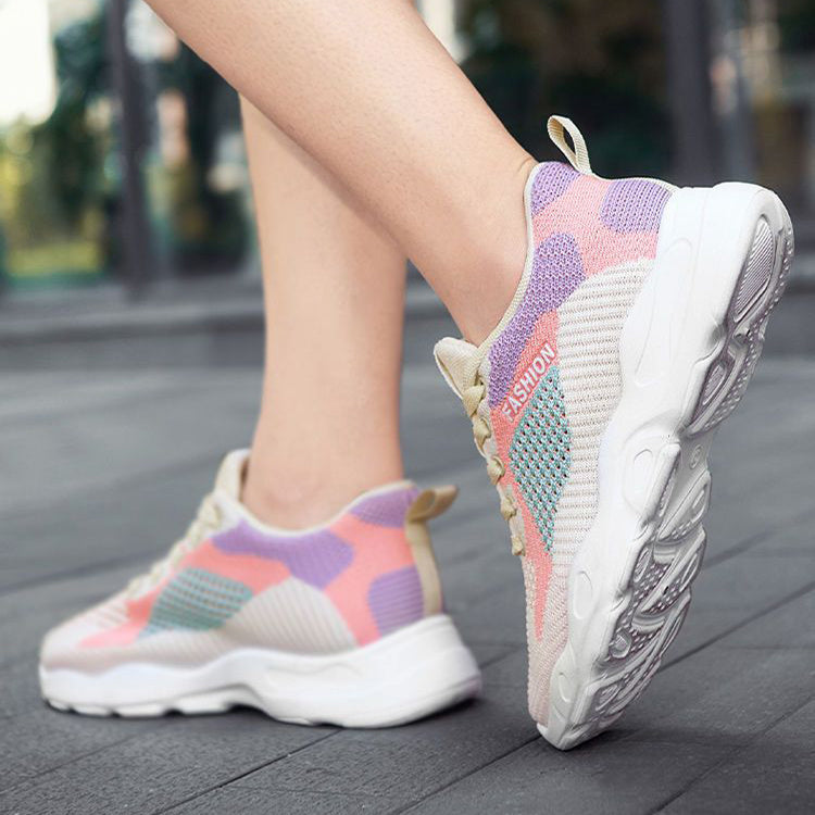 Casual Colorblock Lace-up Sneakers Women Versatile Breathable Lightweight Walking Running Shoes