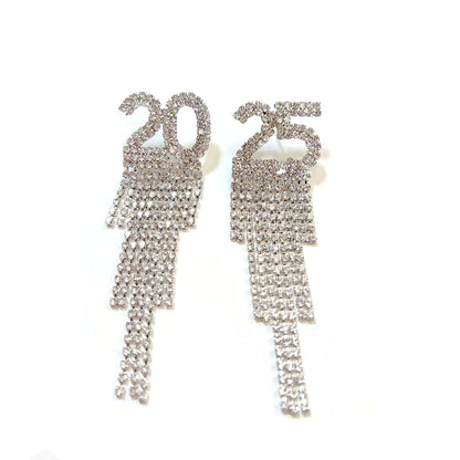 2025 Digital Rhinestone Letter Earrings For New Year Pendant Earrings Women's Festival Copper Inlaid Rhinestone Fashion Earrings Party Gift