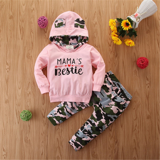 Girls Spring And Autumn Hooded Sweater Small Suit Ins Type Female Baby Camouflage 2 Piece Set